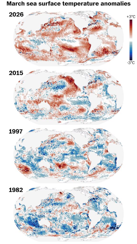 Anomalías en la temperatura de la superficie de los mares