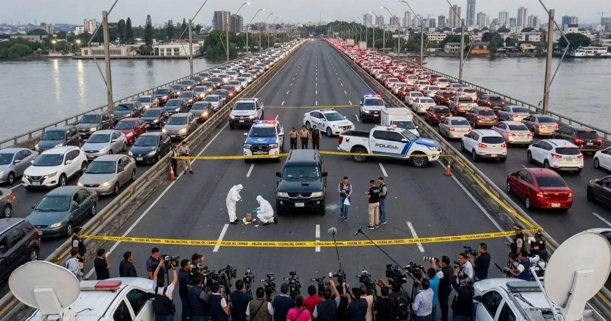 Escena del crimen en el Puente de la Unidad Nacional tras el ataque armado contra Solange Arellano.